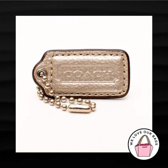 2" Med COACH CHAMPAIGN GOLD METALLIC LEATHER KEY FOB BAG CHARM KEYCHAIN HANG TAG - Picture 1 of 1